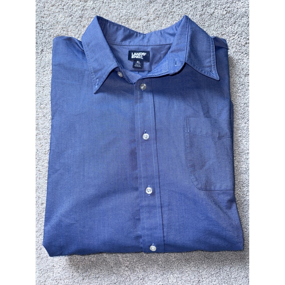 Lands End Mens Long Sleeve Button Down OEKO-TEX Shirt Blue Chambray XL 17-17 1/2